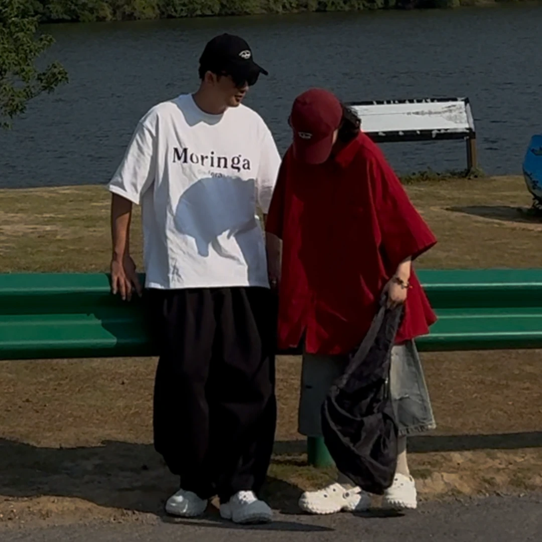 橘子罐头卫卫宽松百搭情侣复古港风刺绣三色刺绣衬衫