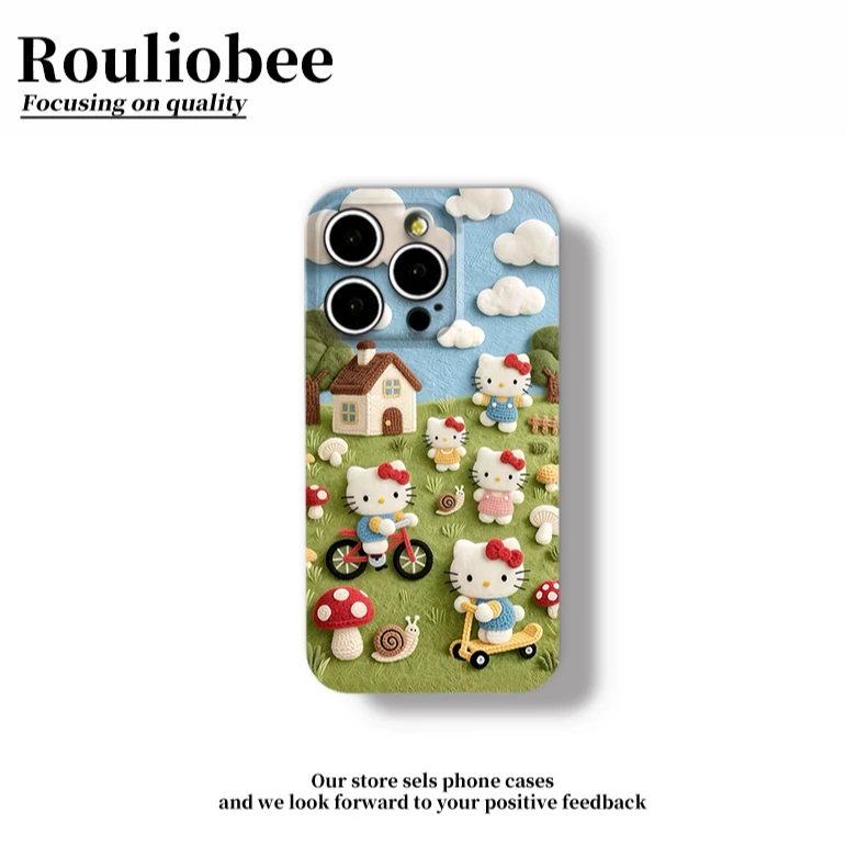 油画单车凯蒂猫适用苹果16promax手机壳iPhone15华为vivo小米oppo