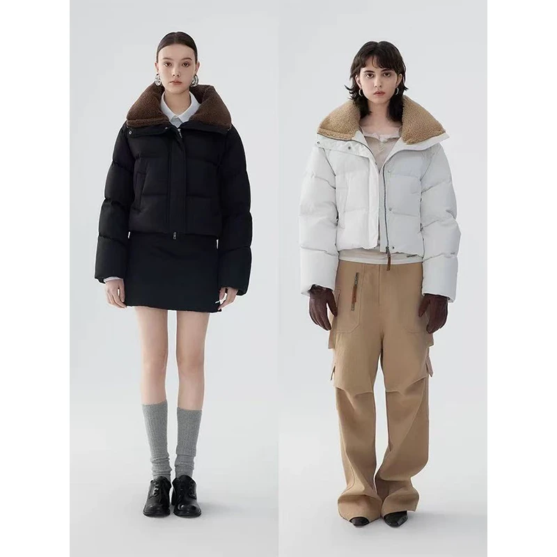 REFOUND TEN 设计师品牌24秋冬拼接毛领短款羽绒服SOLSOL