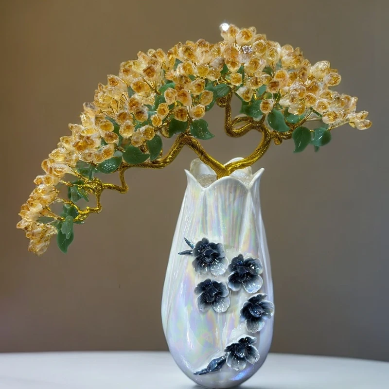 【卓越轻奢原创】白雪公主福筒陶瓷天然黄水晶摆件乔迁办公家居手工