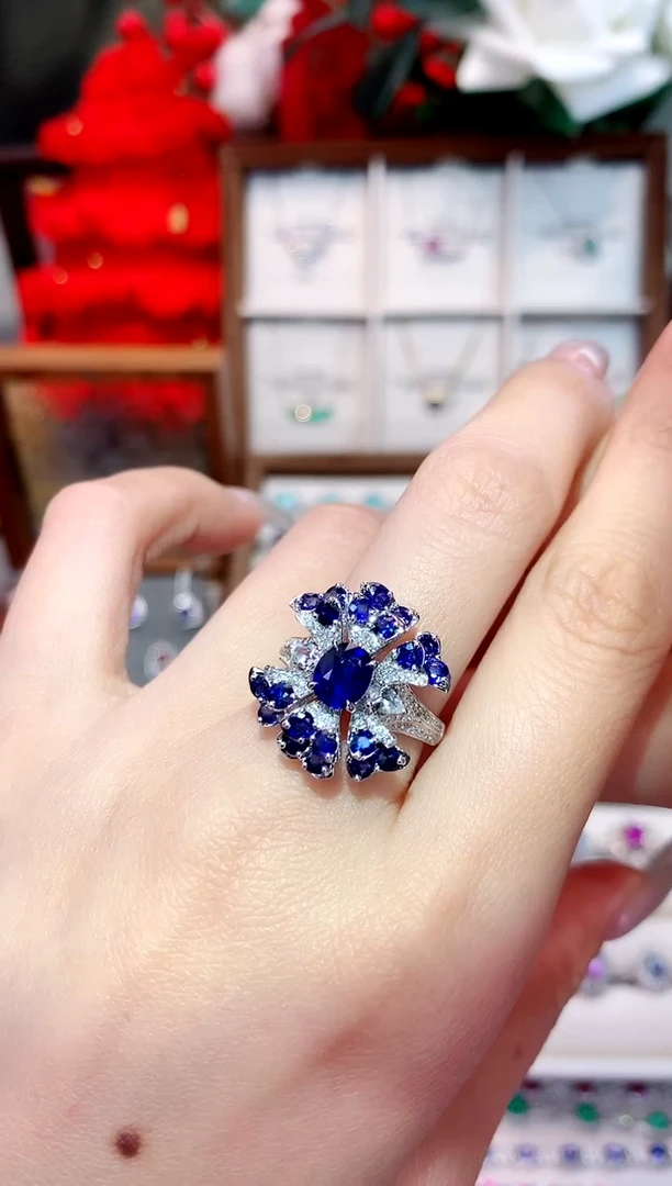戒指蓝宝石18K金镶嵌1.01ct/天然宝石/七天无理由