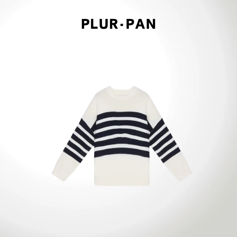 PLUR·PAN极简风圆领条纹毛针织衫
