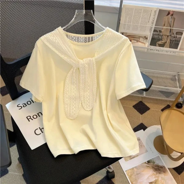 MISU韩国chic小清新别致披肩短袖T恤女夏宽松别致甜辣很仙的上衣