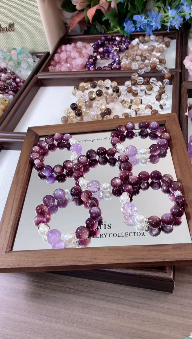 未镶嵌手串紫晶紫锂云母贝珠玻利维亚紫水顶珠 D-J074-1