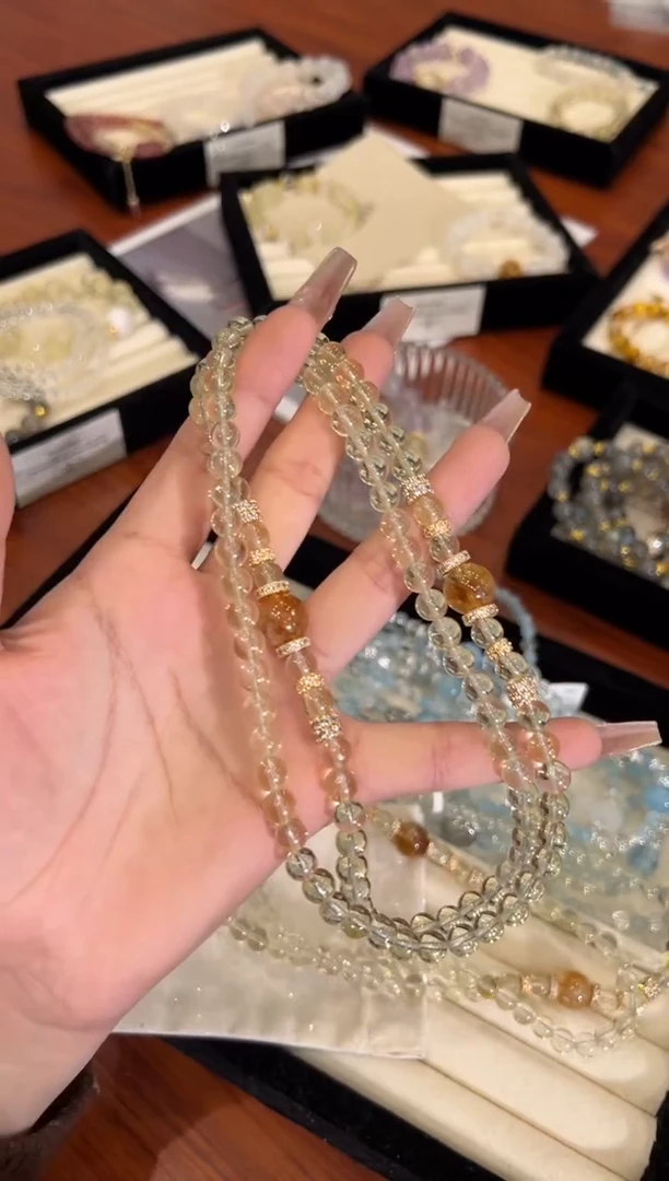 【闪购商品】水晶手链合金黄水晶双圈手链x1565