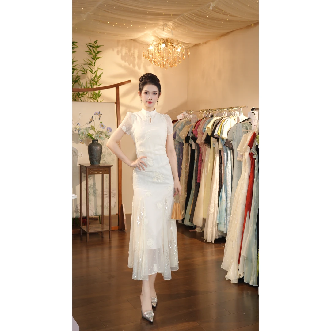 七姐原创-白月笼纱-1308 连衣裙（LL0197）