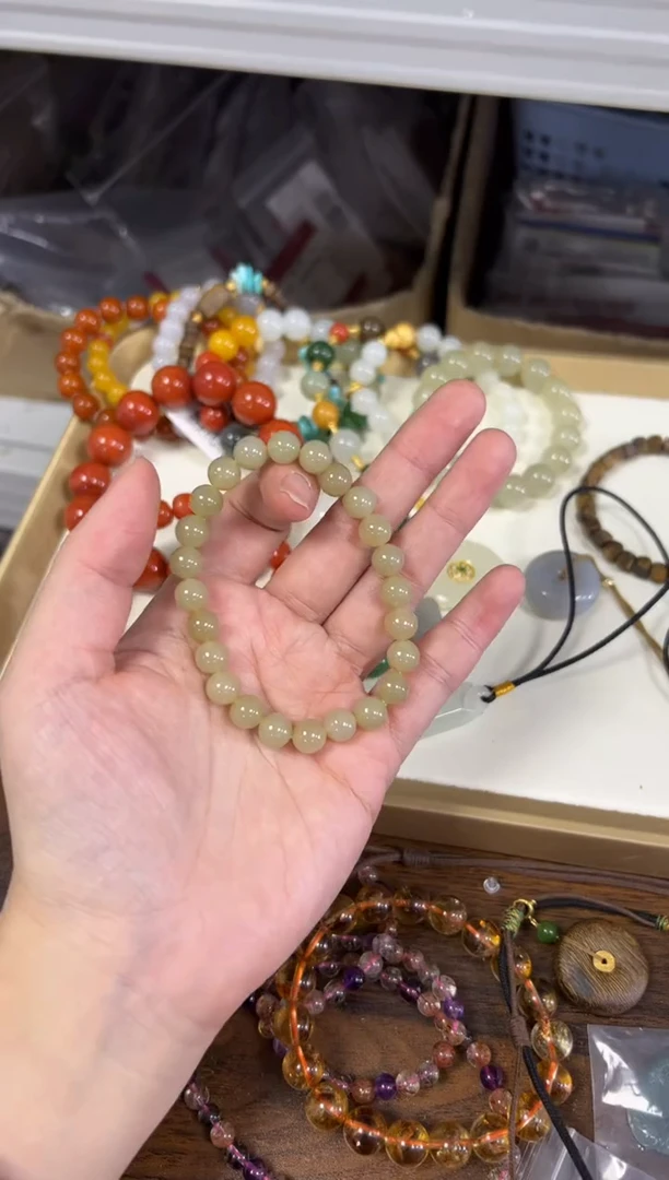 未镶嵌手链和田玉孤品和田玉糖白圆珠手链[2920]