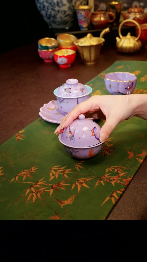 茶杯紫砂【宜景窑烟幕紫系列】盖碗
