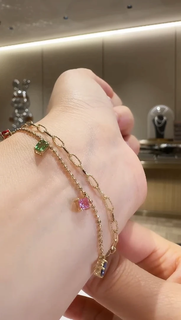 彩色蓝宝石手链18K金镶嵌双层彩宝手链