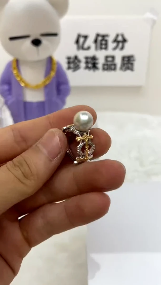银S925镶嵌戒指海水珍珠10
