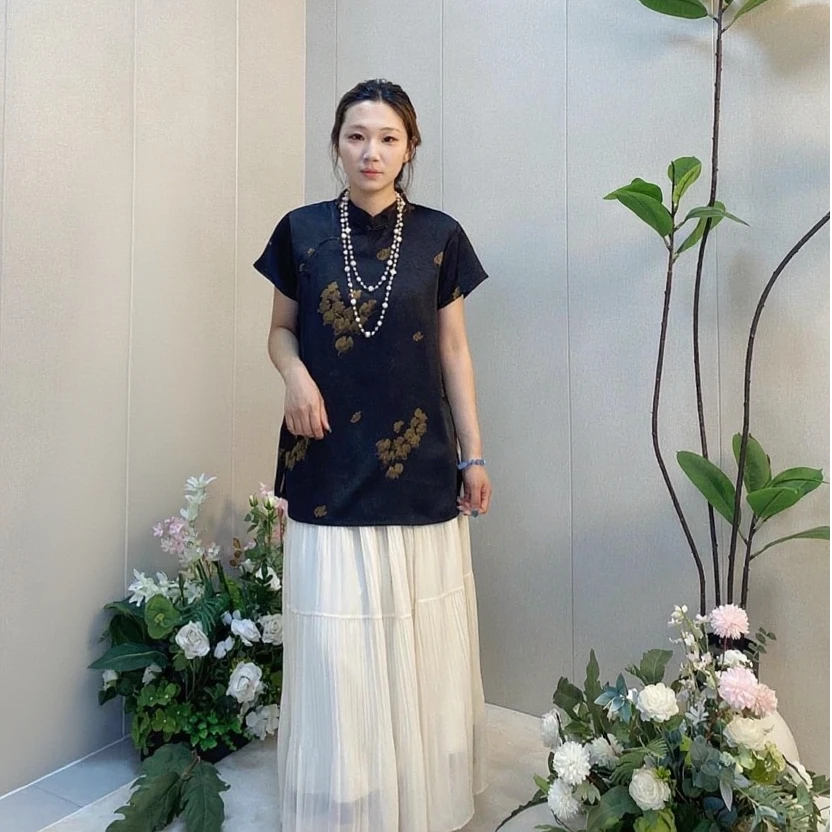 【墨香金枝】2025夏季新款新中式国风中长款气质女提花斜襟奥黛上衣