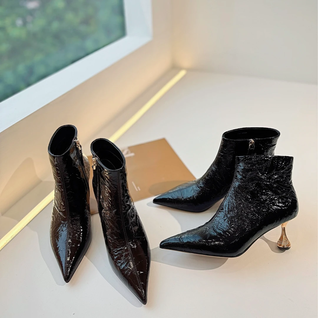 2025新款气质黑色细跟高跟尖头秋冬时尚百搭裸靴冬季女秋季