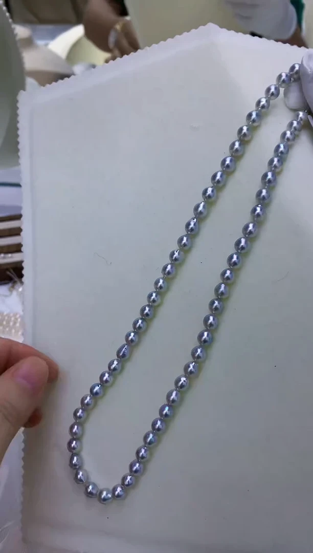 银S925镶嵌饰品海水珍珠6-7真多麻色满珠链·微巴