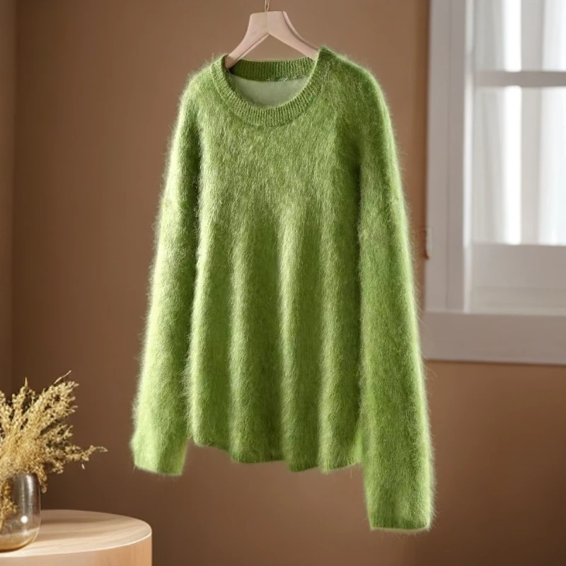 【山羊绒拉绒】加厚秋冬韩版针织百搭落肩袖羊绒衫拉绒圆领25724