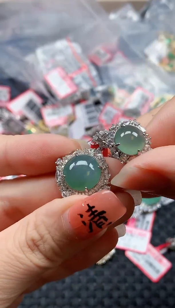银S925镶嵌戒指翡翠天然A货缅甸翡翠