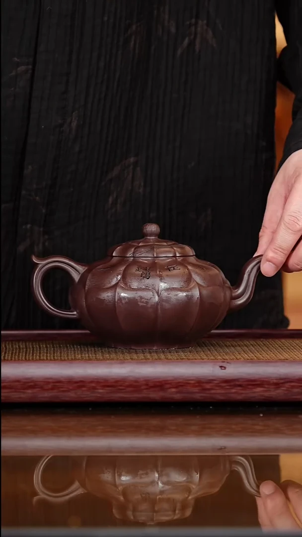 茶壶紫砂lch 莲瓣 紫茄泥 475+杯子+竹子画+狮象玉鼎+书法