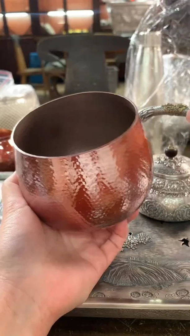 【闪购商品】足银999精工烤色紫铜建水