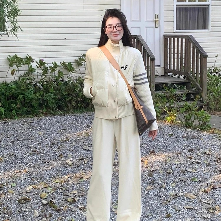 美式复古高级感针织长袖棉服女冬季新款小众保暖夹棉外套棉衣爆款