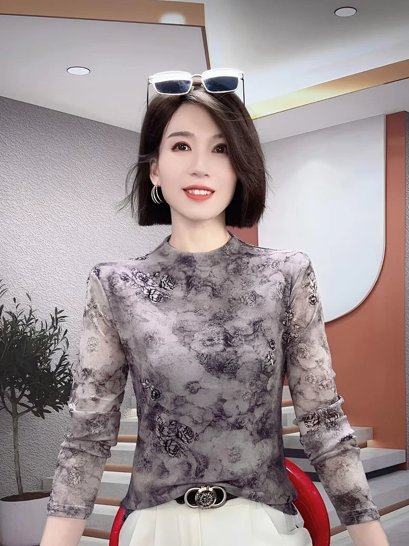 网纱打底衫女漂亮妈妈纱t上衣时髦纱衣贵夫人高级感春秋中领内搭