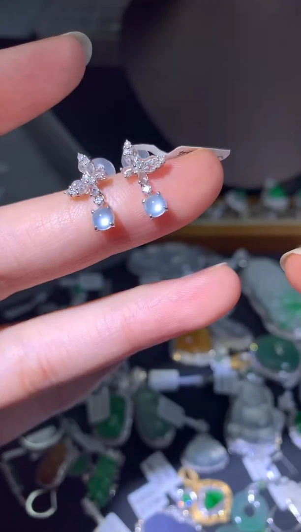 吊坠(不含链)18K金镶嵌翡翠耳钉