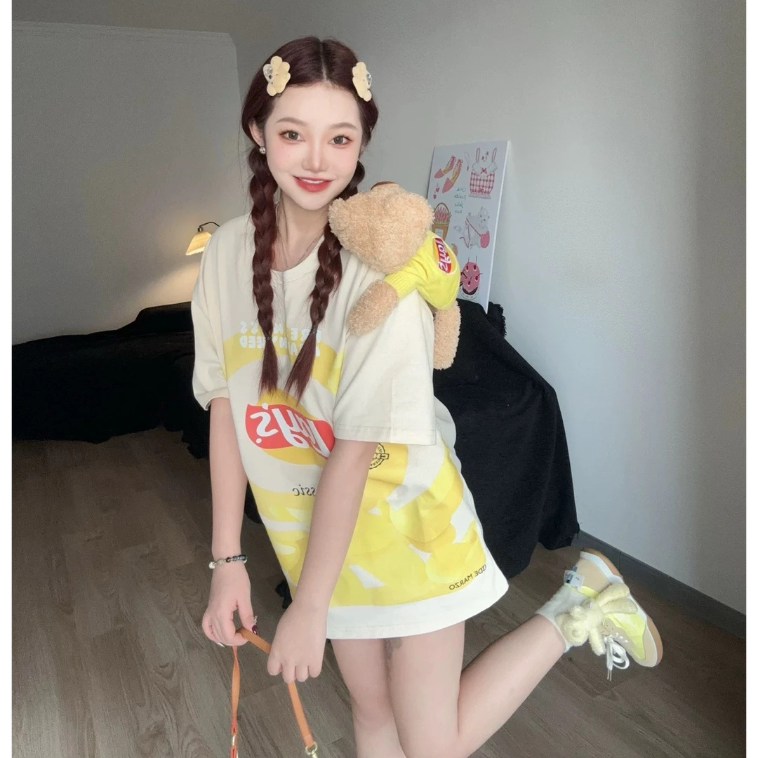 乐事大熊印花长T恤
