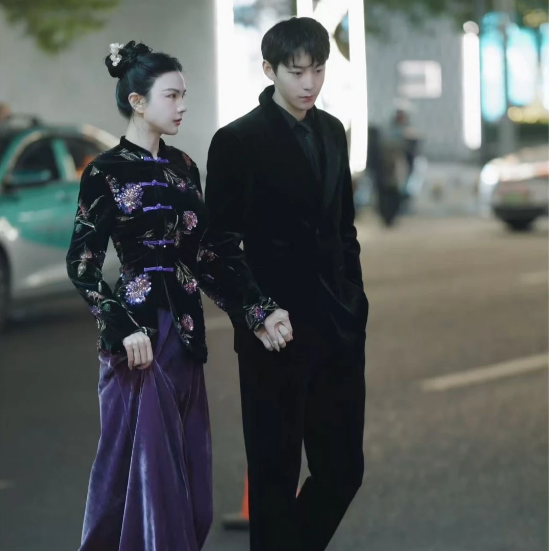 魏元高定/紫色国风重工设计师修身套装-0928