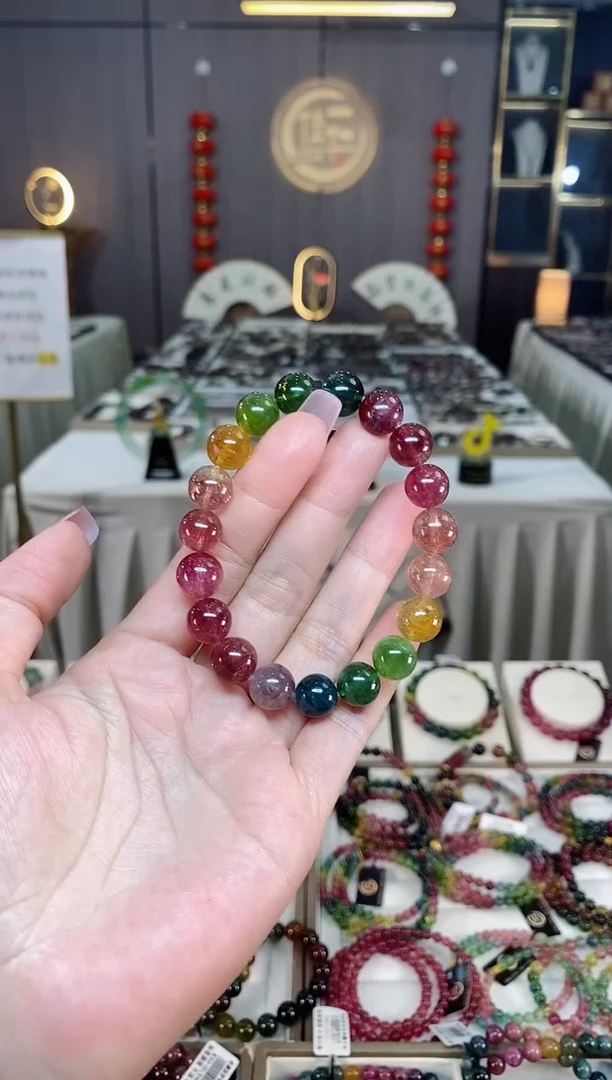 未镶嵌冰透体老矿碧玺色标彩虹单圈手串10mm+碧玺hon多样性发一条
