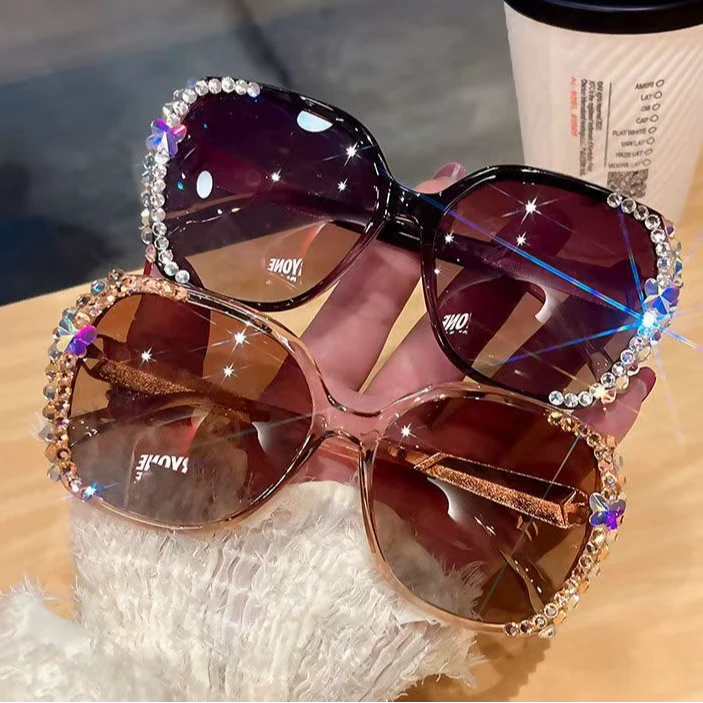 水钻偏光太阳镜防晒防紫外线墨镜时尚个性女大脸显瘦带钻潮流女士