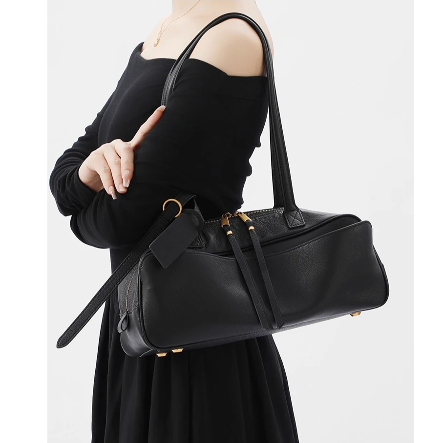 拉链单肩包潮流跨境风潮高级感软皮保龄球包女早秋新款通勤托特包