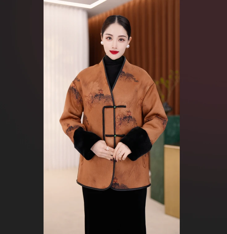 2025冬季新款 中式双面穿 皮毛一体外套女