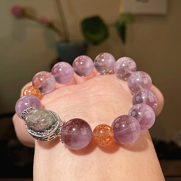 无相文创-天然紫兔毛水晶手链-配件幽灵水晶太阳石-多样性发货