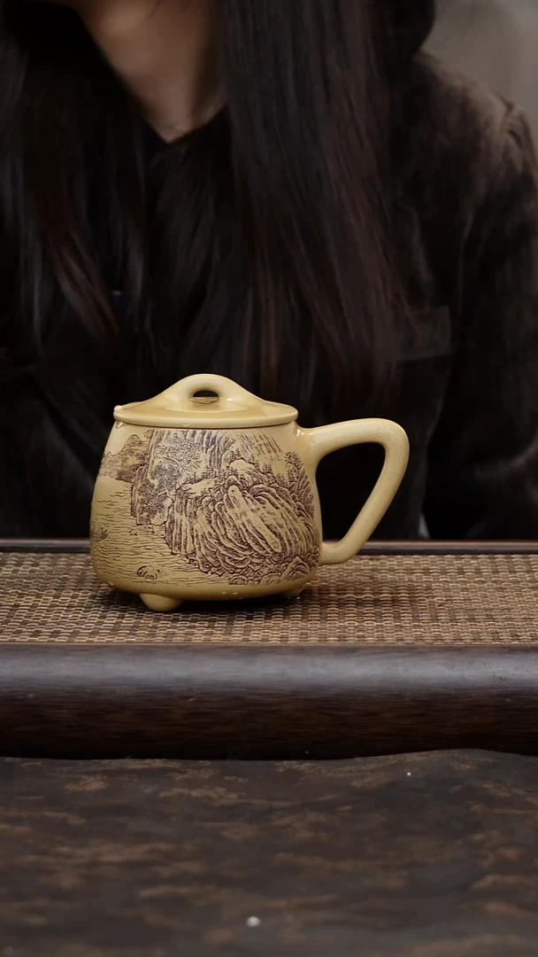 茶杯紫砂本绿石瓢山水