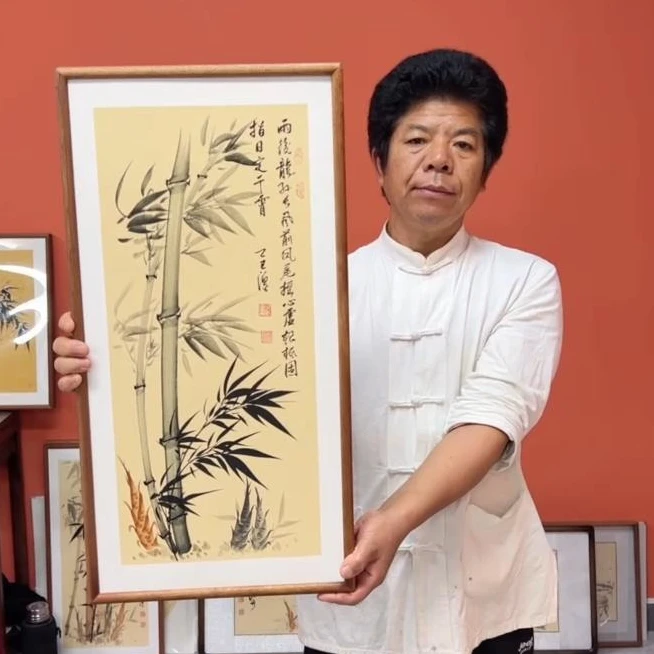 张富民作品/指日定干霄（乌檀木实木框）/古宣/36*69厘米左右