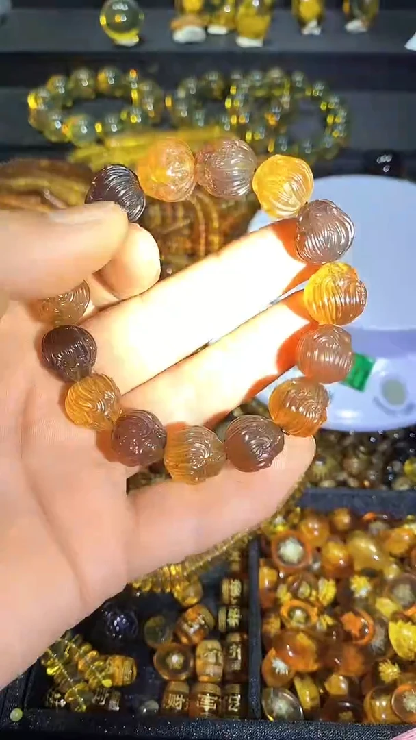 琥珀未镶嵌耳饰天然缅甸琥珀手串