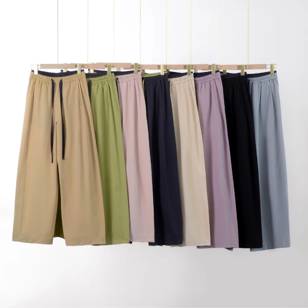 【森呼吸】莱塞尔天丝棉韩系百搭撞色腰高腰显瘦宽松直筒阔腿裤