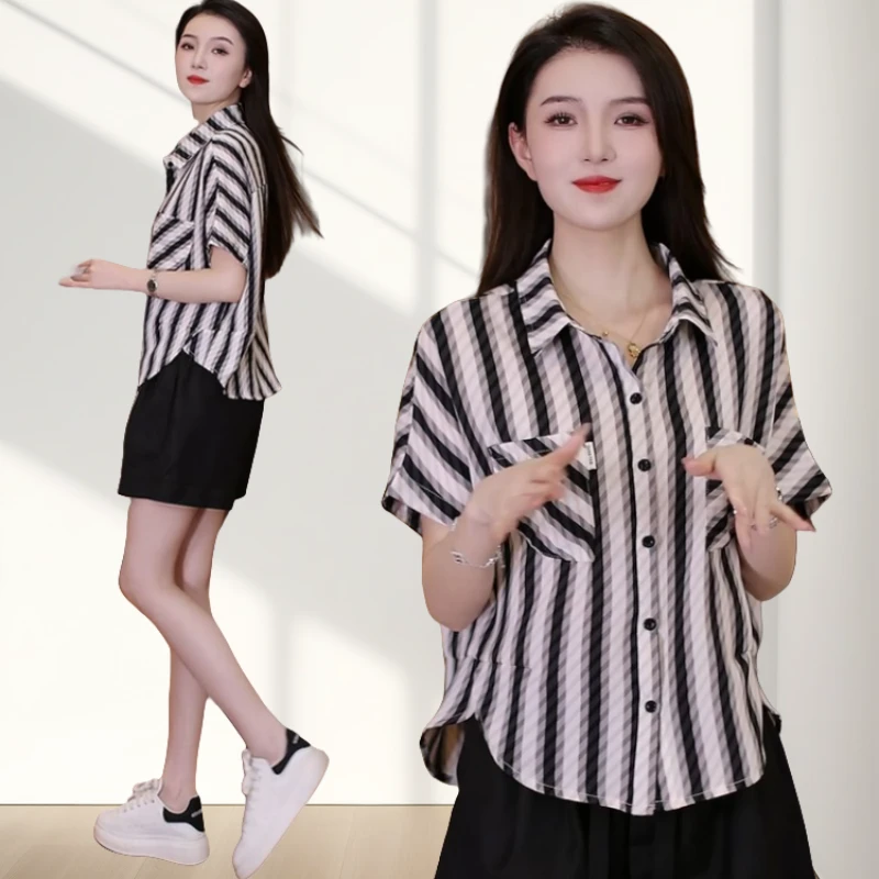 经典条纹撞色衬衣女2025新款春夏百搭宽松韩版长袖衬衫上衣ins潮