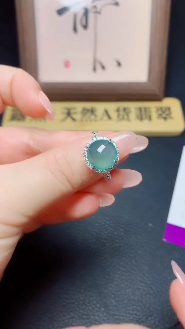 银S925镶嵌戒指翡翠天然翡翠A货s925银镶