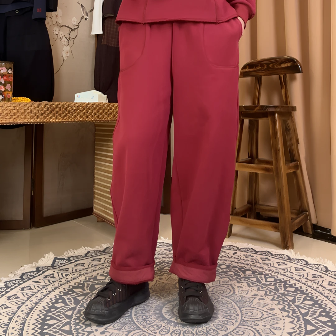 本古佳1210斯密绒阔腿卫裤休闲裤114*94加绒保暖时尚宽松显瘦百搭