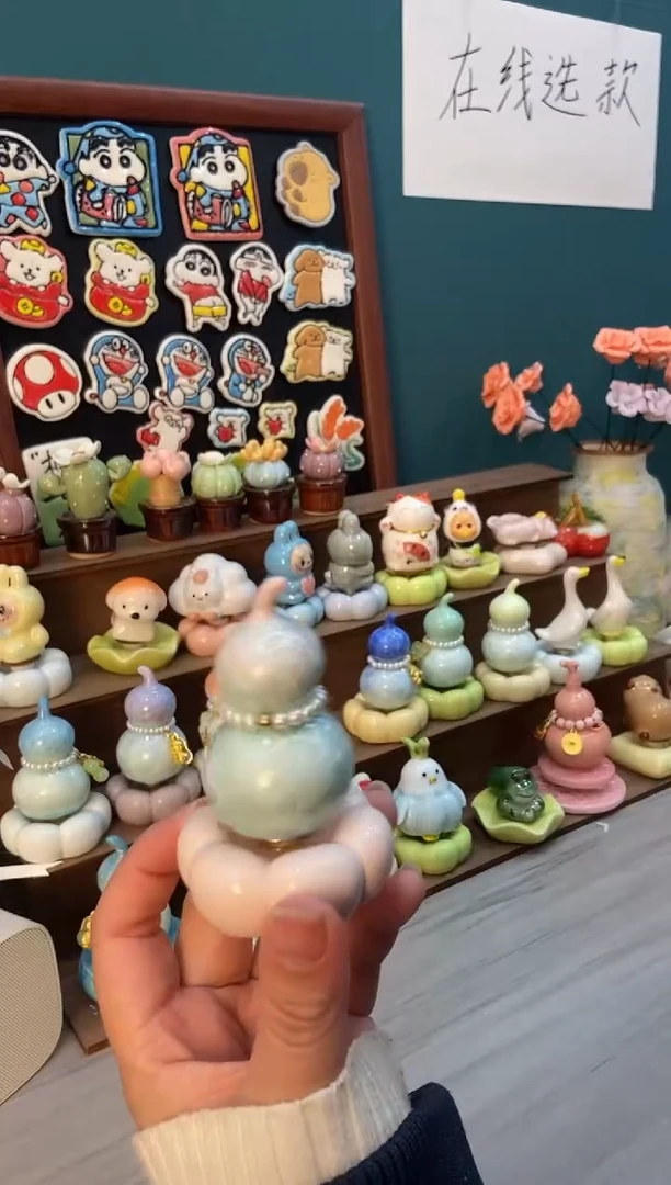 摆件陶粉色葫芦景德镇陶瓷摆件1个装