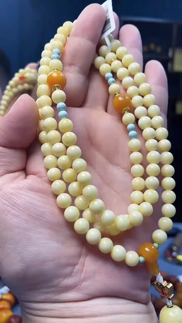 琥珀颈饰未镶嵌白蜜圆珠佛珠
