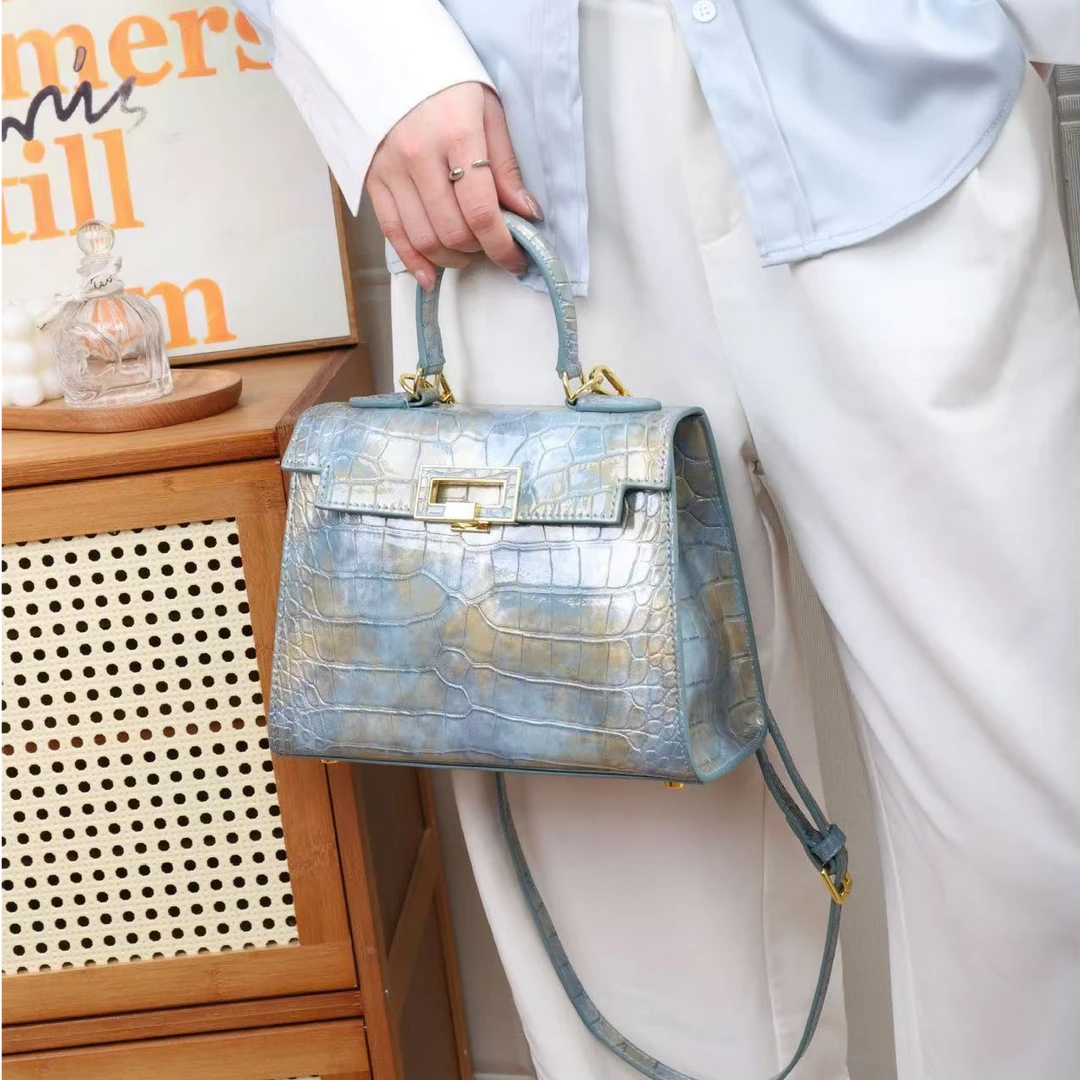 真皮凯莉包女士斜挎包纹小手提包高级感A0520