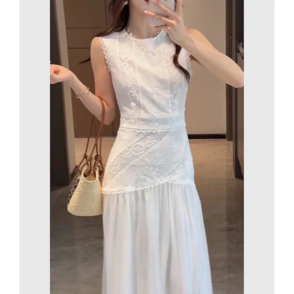 2025夏季新款法式高档气质名媛刺绣连衣裙超仙减龄高腰显瘦长裙子