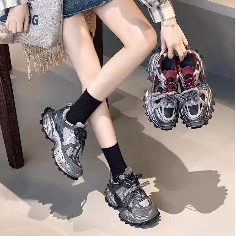 【SiSi】新疆包邮老爹鞋2025年爆款复古运动鞋厚底增高双鞋带休闲鞋