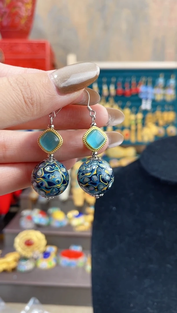 【闪购商品】非遗犀皮漆精品耳环蓝色