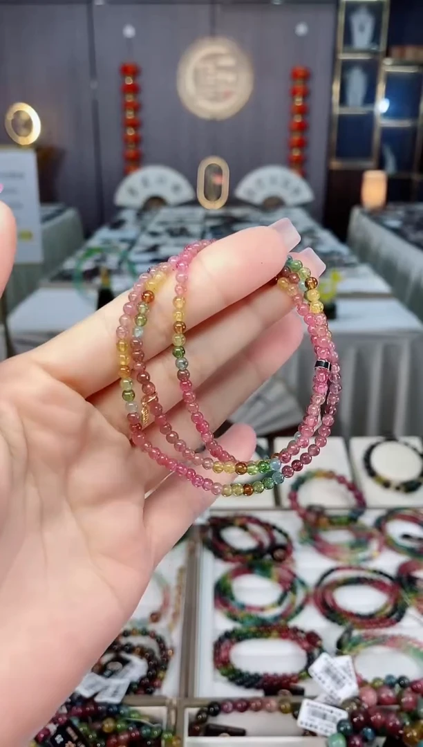 未镶嵌透体老矿碧玺三圈手串3mm+碧玺hon多样性发一条