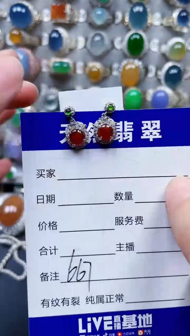 银S925镶嵌翡翠耳饰667