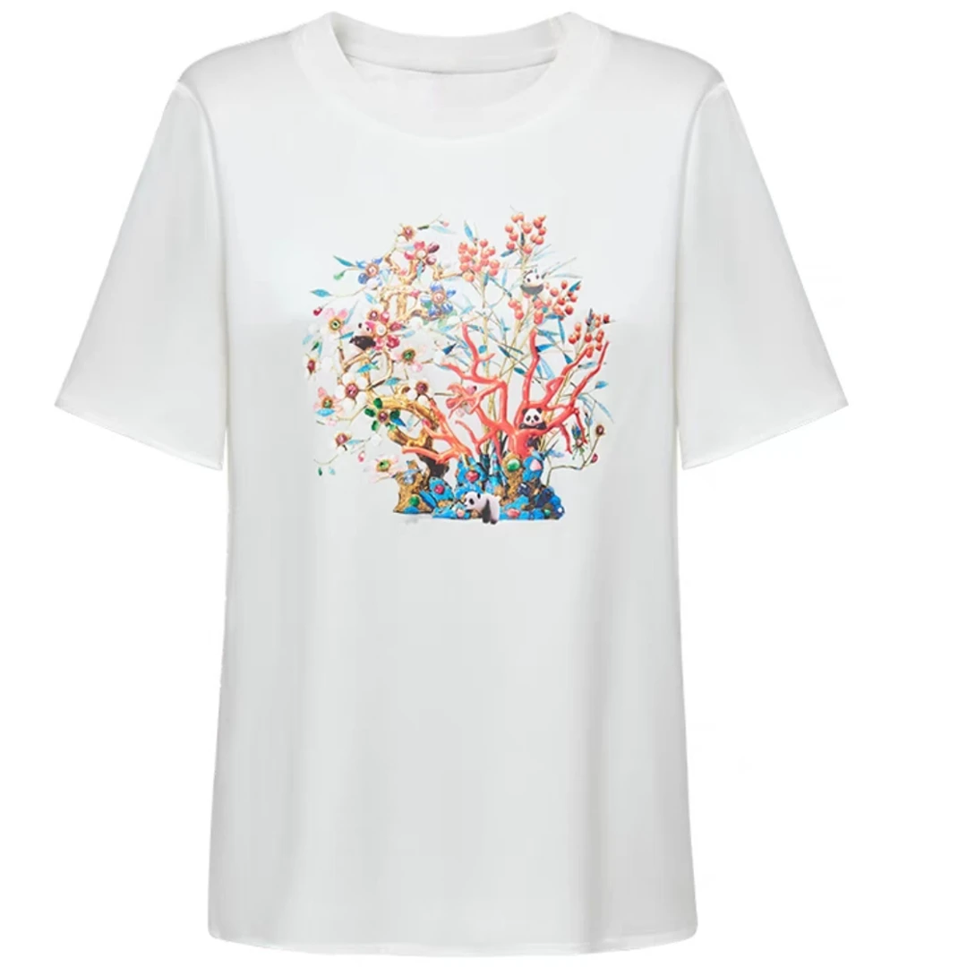 【雅】25年夏季新款丝滑正肩三醋酸多彩印短袖T恤-EP5302A