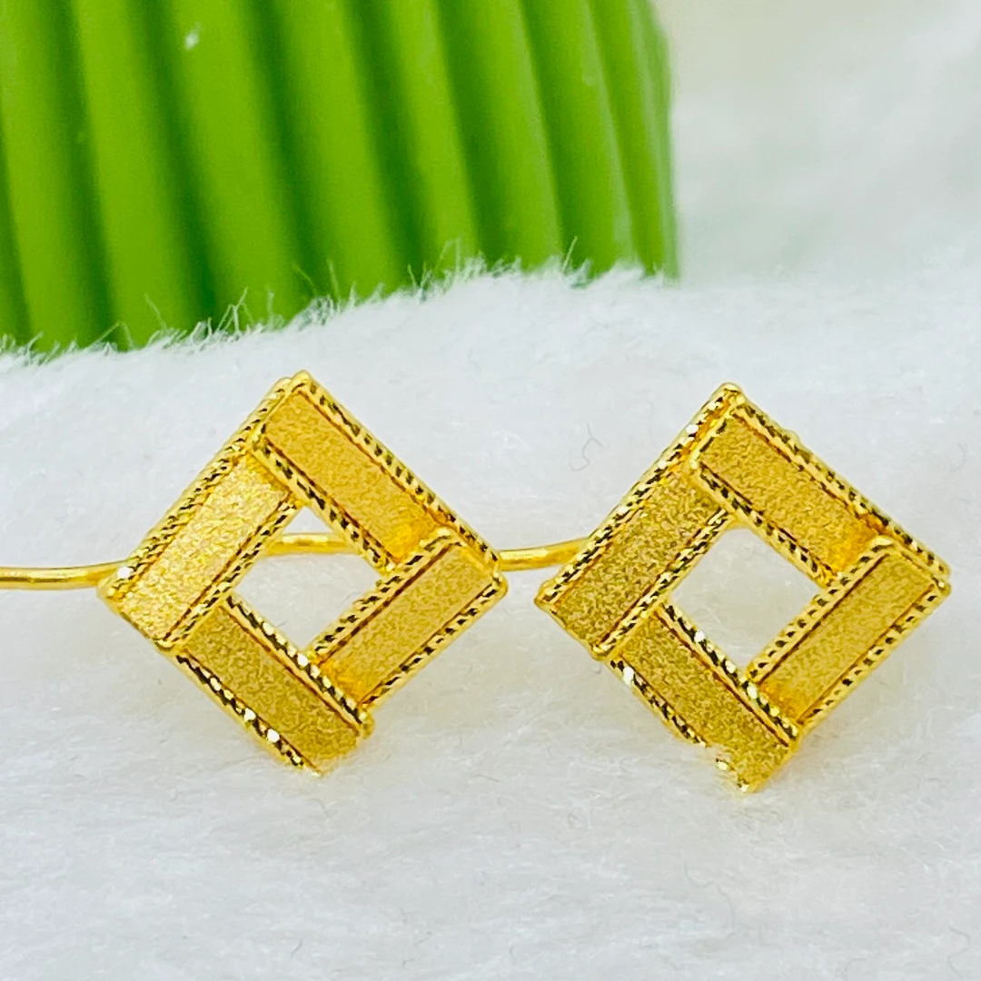 足金999镂空菱形耳钉耳饰 5G