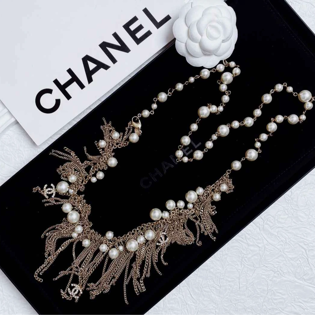 95新 Chanel/香奈儿 柚礼中古/香奈儿珍珠流苏双C项链LZ501061