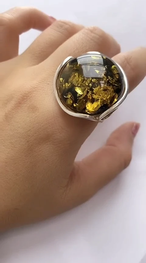 【闪购商品】琥珀裸石银S925镶嵌琥珀戒指